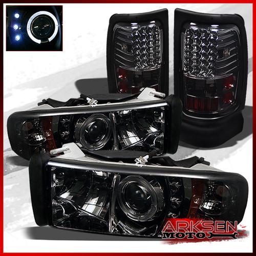 94-01 ram halo projector led smoked headlights+led smoked tail lights new set