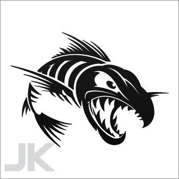 Decals sticker fish fresh water skeleton bone angry attack r 0502 x6ka7