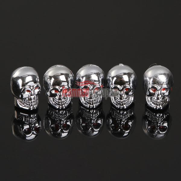 Hq 5pcs skull tire tyre wheel air rim valve stem dust caps silver color