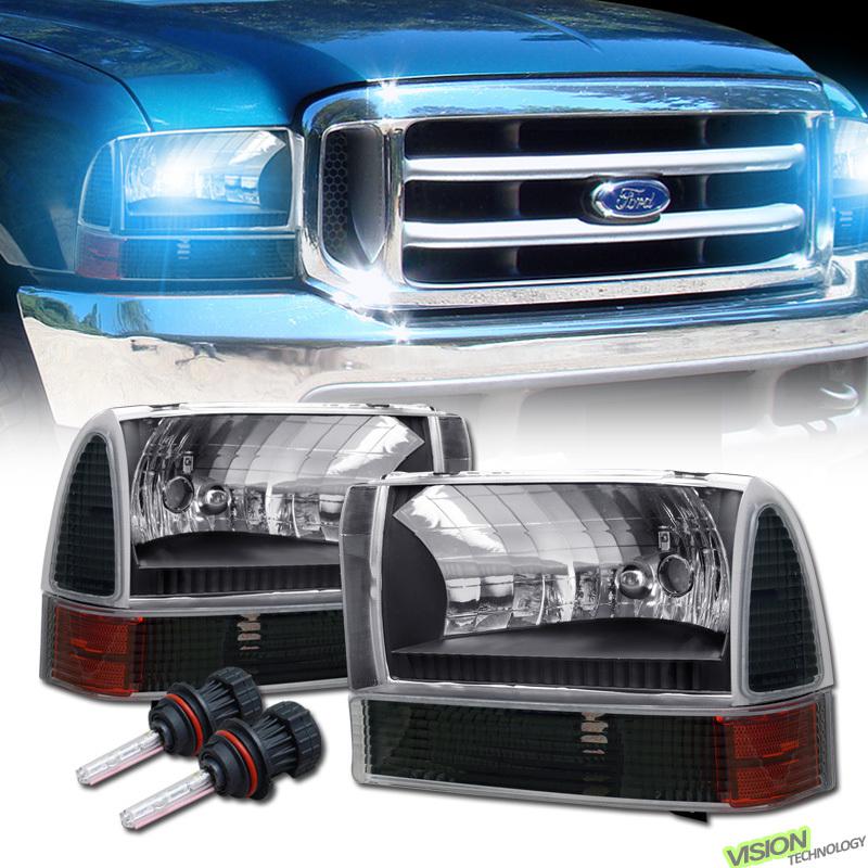 Black head lights+signal/parking lamps w/ amber+9007 high+low beam bi-xenon hid