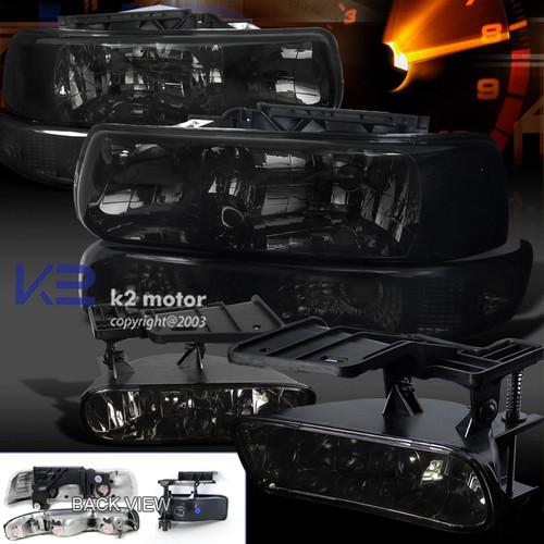 6pc smoke combo: suburban silverado tahoe headlights+bumper+fog light