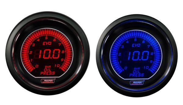 Digital oil pressure gauge prosport evo series blue/red -bar scale 0-10 bar