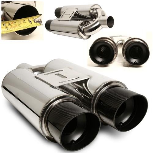 Universal 3.5" dtm n1 type dual muffler w/silencer & slant carbon tips