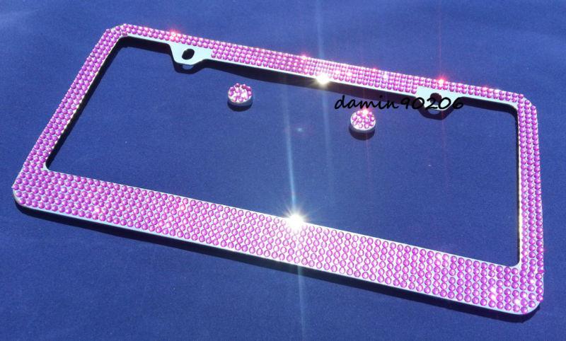 Luxury purple crystals diamond metal license plate frame new