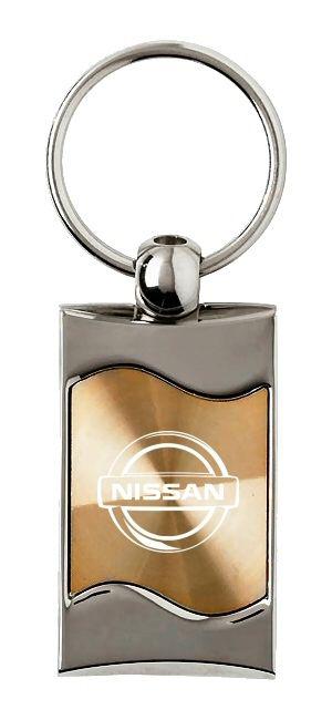 Nissan gold rectangular wave metal key chain ring tag key fob logo lanyard