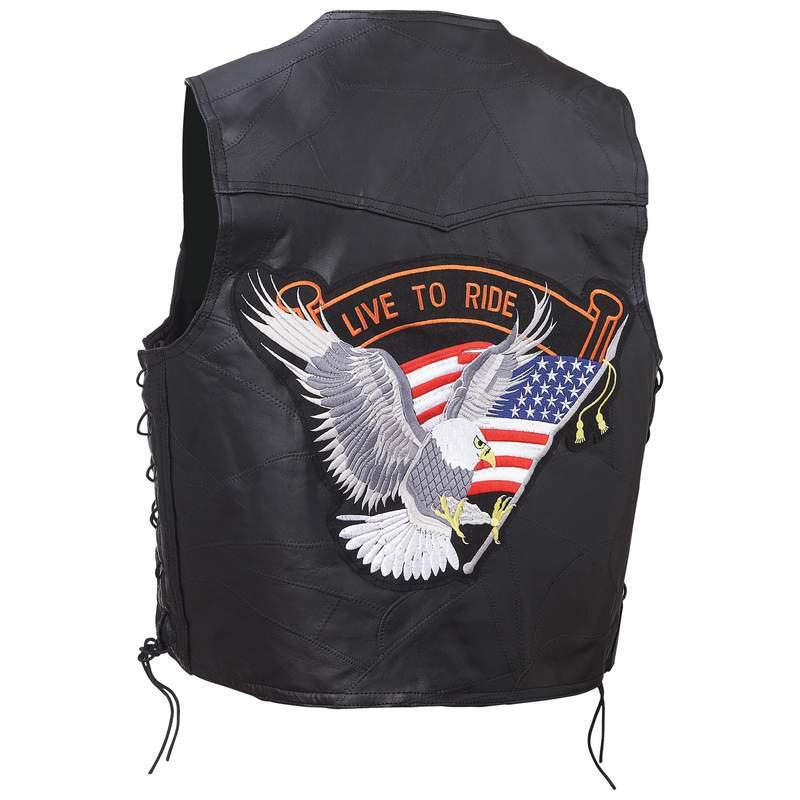 New mens leather motorcycle biker vest eagle.live to ride patch sizes m l xl 3xl