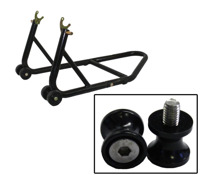 Biketek aluminum black rear motorcycle stand with 6mm black bobbin spools