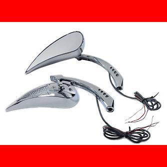 Chrome teardrop mirror set w/ led turn signals for harley softail dyna sportster