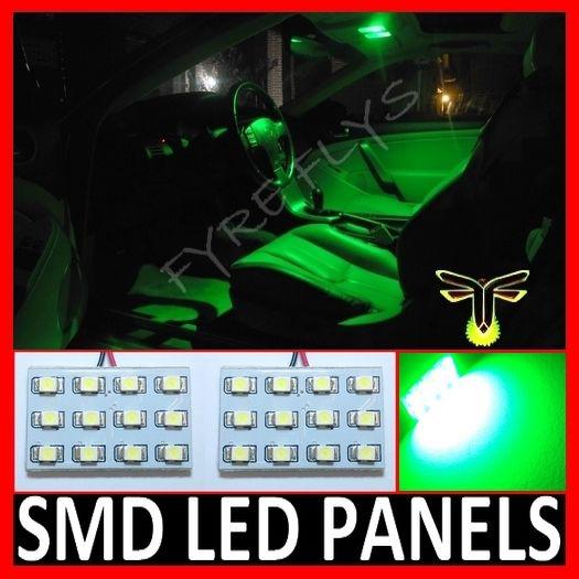 2 pcs green led dome map interior light bulbs 12 smd panel xenon super hid #a4