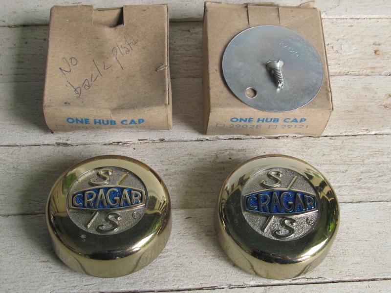 Nos 1970's 80's vintage cragar s/s gold chrome center hub caps pair 29025 t1a