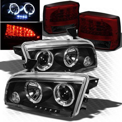 2009-2010 dodge charger dual halo led projector headlights+led tail head lights