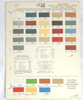 1977 buick  ppg  color paint chip chart all models original 