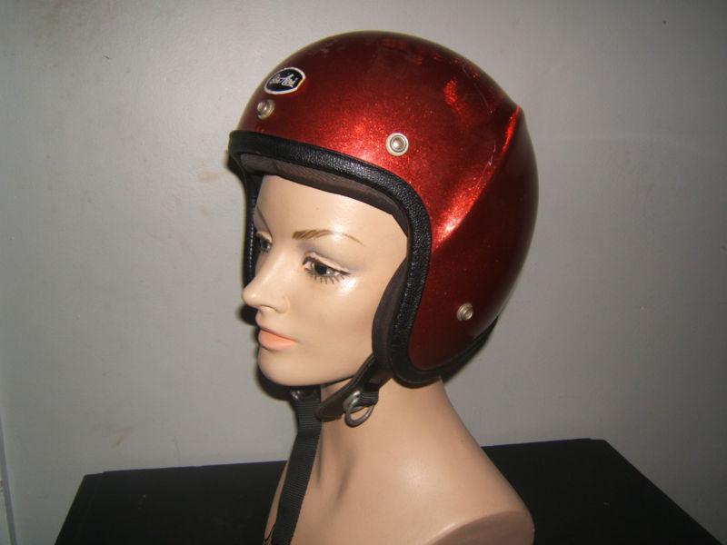 Vintage red metalflake 3/4 motorcycle helmet, bon aire spoiler s-80, chopper