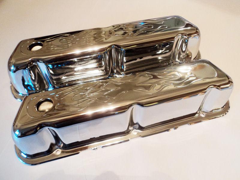 Ford mercury 260 289 302 351w chrome valve covers flames hot rod mustang cougar