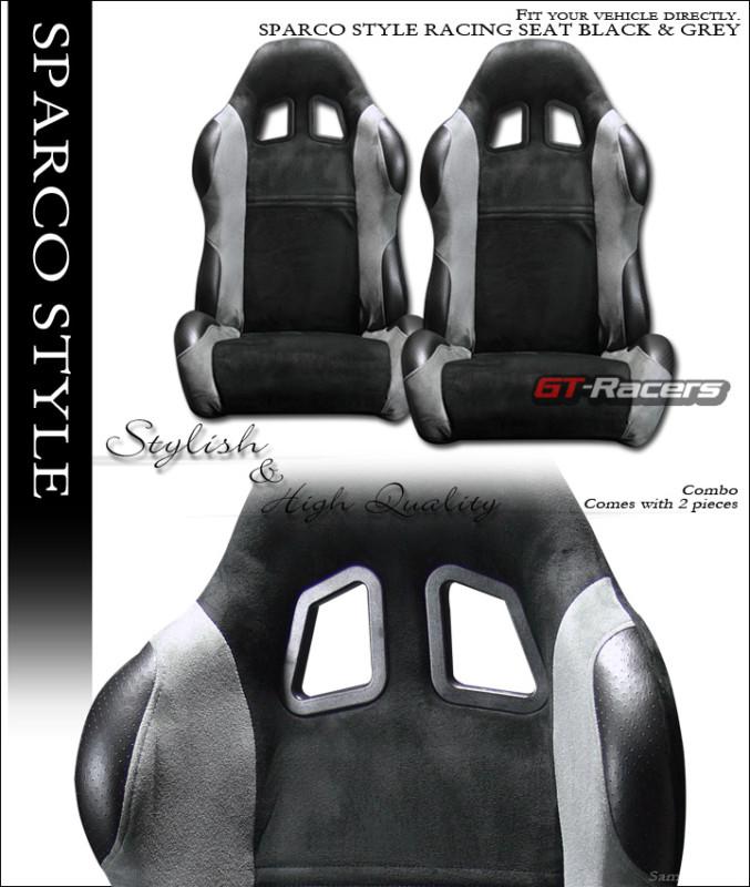 Sp sport style blk/gray suede leather racing bucket seat+sliders l+r dodge eagle