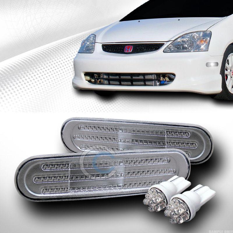 Clear front/rear side marker bumper lights yd+led bulbs 02-05 honda civic ep3 si