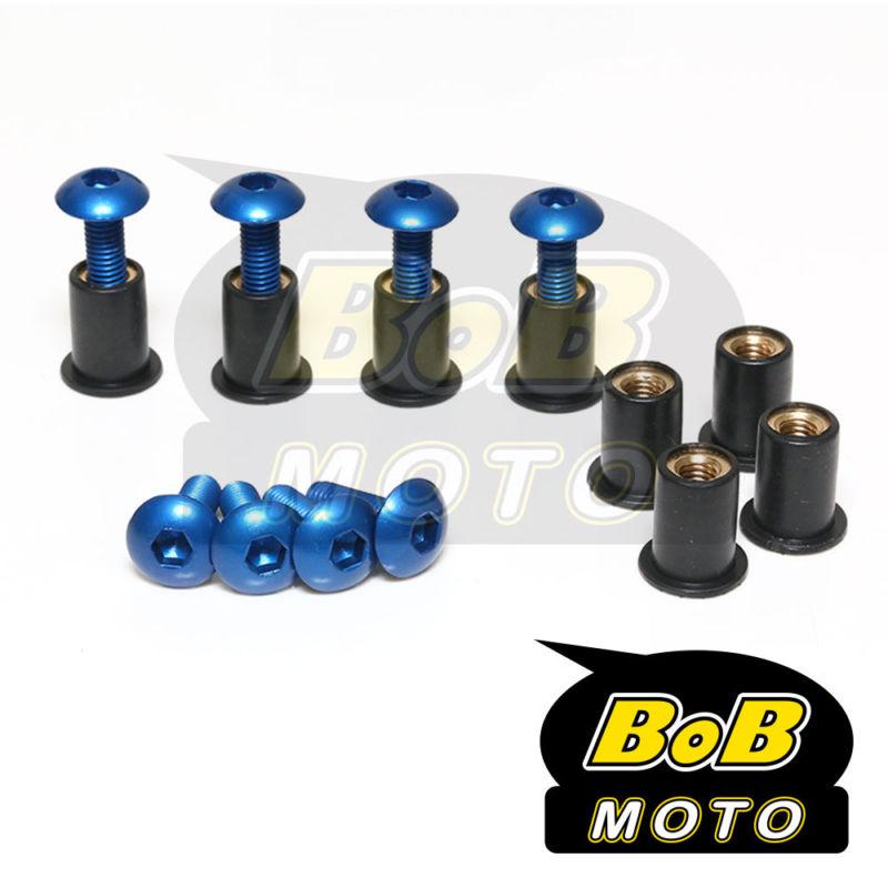 Blue alu. windscreen fairing bolts screws set wellnuts for yamaha motorcycles