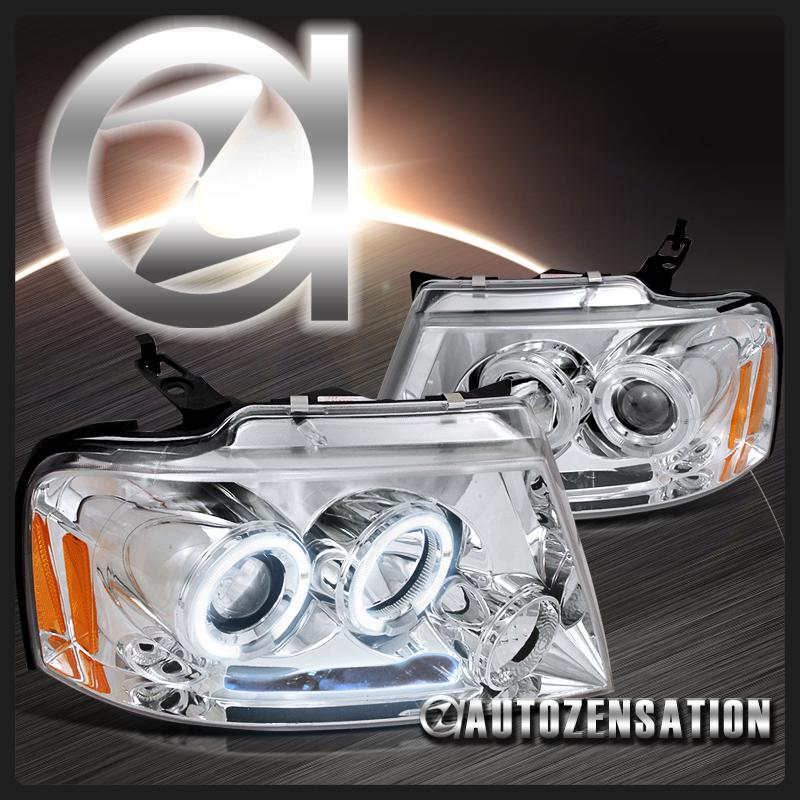 04-08 ford f150 06-08 lincoln mark lt chrome led drl halo projector headlights