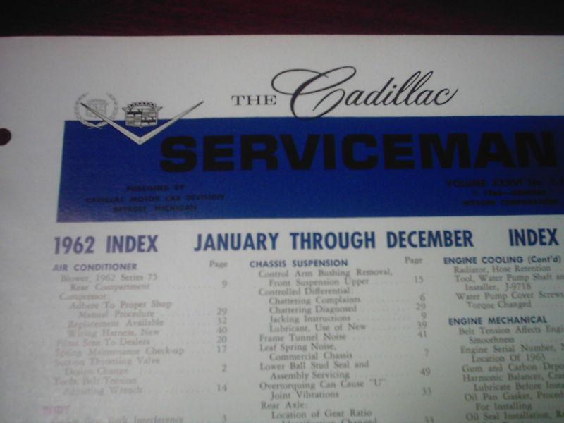 Complete 1962 cadillac serviceman monthly newsletters(12) with index