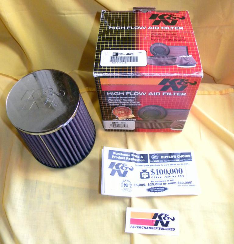 K &n part# rc-4670 universal chrome high flow air filter    brand new in box!!!!