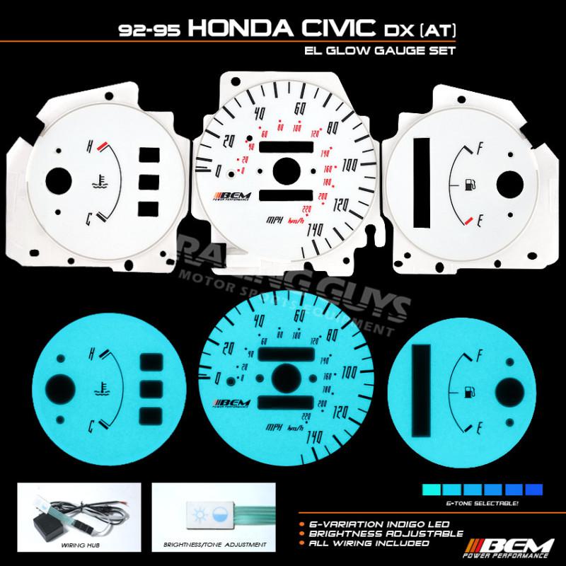 1992 1993 1994 1995 honda civic dx at el glow gauges eg w/o tach seadan coupe