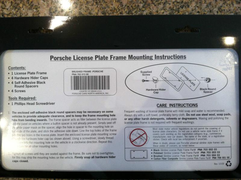 Oem porsche "porsche" insignia script logo license plate frame brushed finish