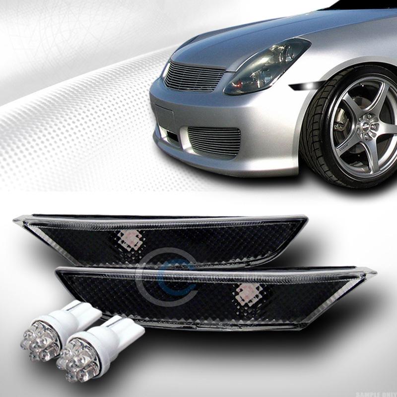 Blk clear side marker bumper lights yd+led bulbs 03-06 infiniti g35 4d 4dr sedan