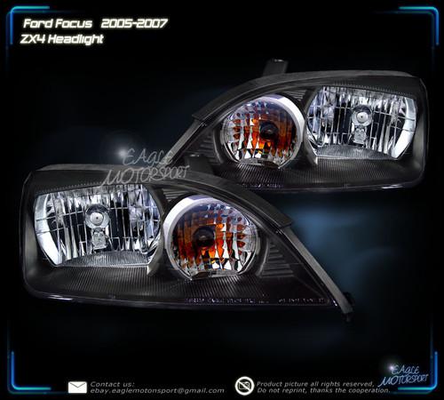 05-07 ford focus sedan zx4 black crystal headlights +2x 30-smd led strip lamps