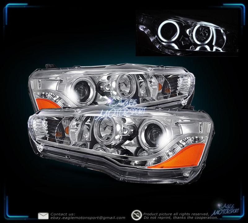 2008-2011 lancer/evo x led drl strip ccfl halo projector headlights chrome lamps
