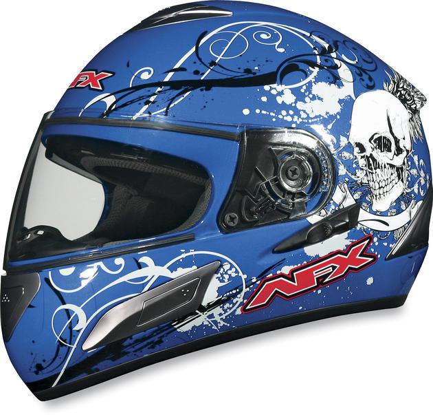 Afx fx-100 skull motorcycle helmet blue md/medium