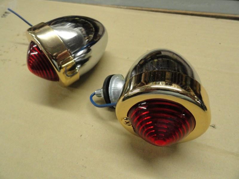 Panhead-shovelhead "new" 12 volt gold ring bullet lights