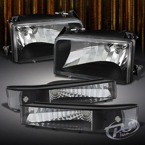 92-96 f150 f250 f350 bronco black headlights lamps left & right + bumper lights