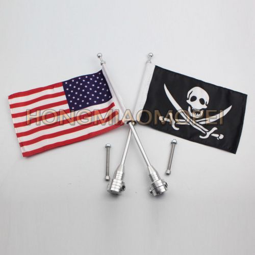 Motorcycles rear side silver mount flag pole usa flag for harley hd luggage rack