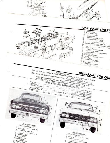 1961 1962 1963 lincoln motor&#039;s original body part list frame crash illustrations