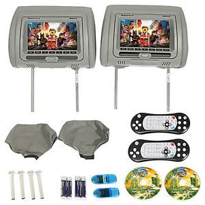 Rockville rvd721-gr 7” gray dual dvd/usb/hdmi/sd car headrest monitors + games