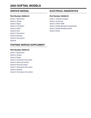 2003 harley davidson fxst softail standard service &amp; electrical manual 99498-03