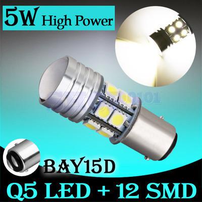 1157 bay15d high power q5 led + 12 smd 5050 pure white tail car 5w light bulb