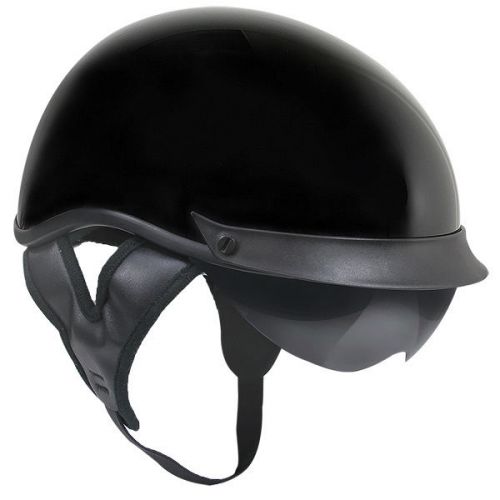 Outlaw t72 dot gloss black drop visor (smoke) motorcycle skull cap half helmet