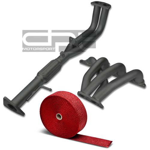 For 92-96 prelude si/sr bb2 stainless black coated exhaust header+red heat wrap