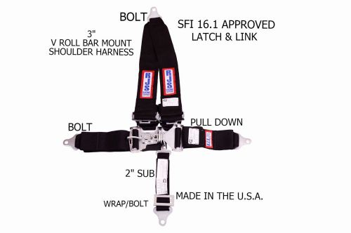 Rjs racing sfi 16.1 latch &amp; link harness belt v roll bar mount black 1125401