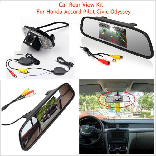 Wireless car rear view mirror 4.3&#034; monitor + ir backup camera for honda accord