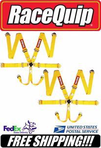 Pair (2) racequip fia sfi 16.1 6pt camlock yellow racing harnesses #751031