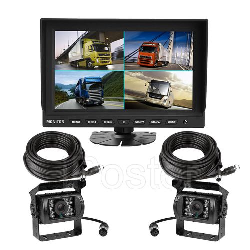 9&#034; tft lcd quad split reversing monitor + 2x 4pin ccd backup cameras for truck