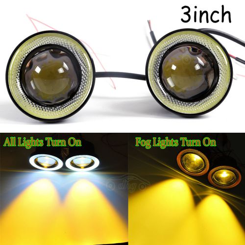 Pair 3&#034; 30w cob white halo angle eye ring+yellow fog light projector lens light