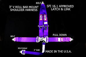 Rjs sfi 16.1 latch &amp; link bolt in harness belt v roll bar mount purple 1125408