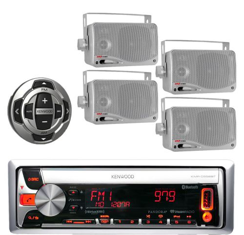 Marine new kenwood bluetooth cd mp3 usb radio,4 silver box speakers+wired remote