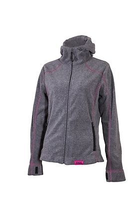 Divas snowgear hooded fleece womens zip-up jacket grey/pink lg