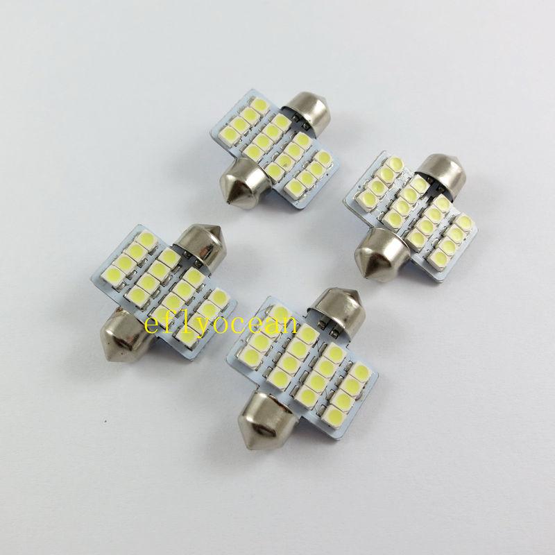 4x festoon 31mm 3528smd 16 led interior dome panel light lamp xenon white dc12v