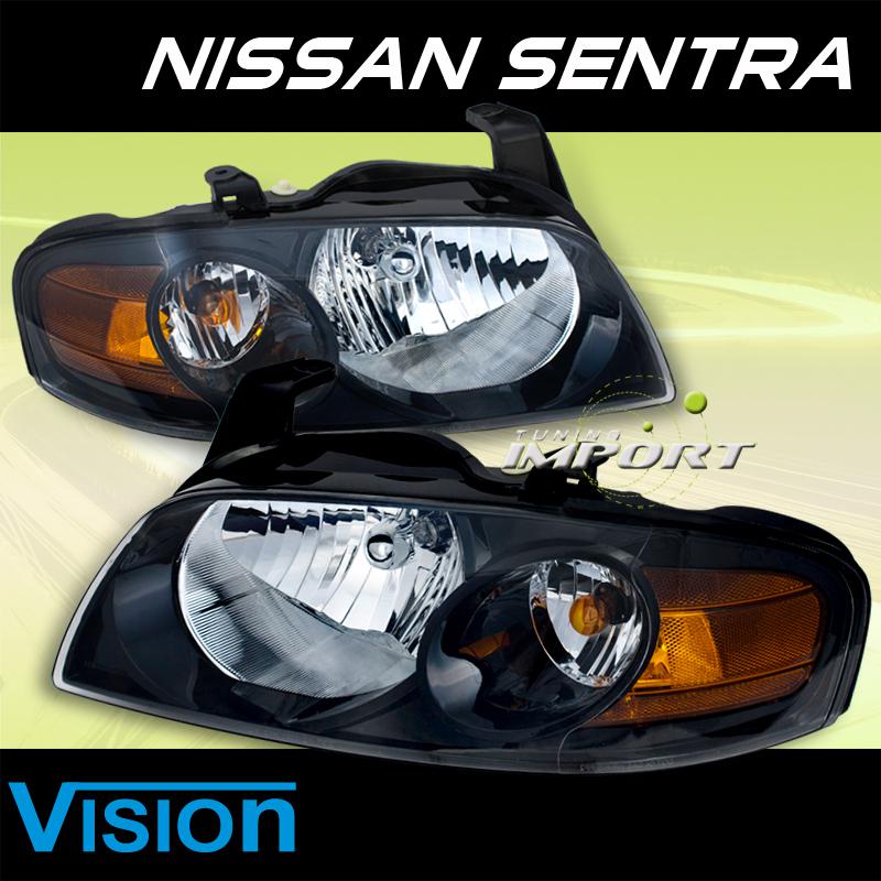 Nissan 04-06 sentra vision black housing replacement headlights driver+passenger