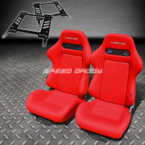 Pair nrg type-r style red cloth racing seat+bracket for 00-05 mit eclipse 3g